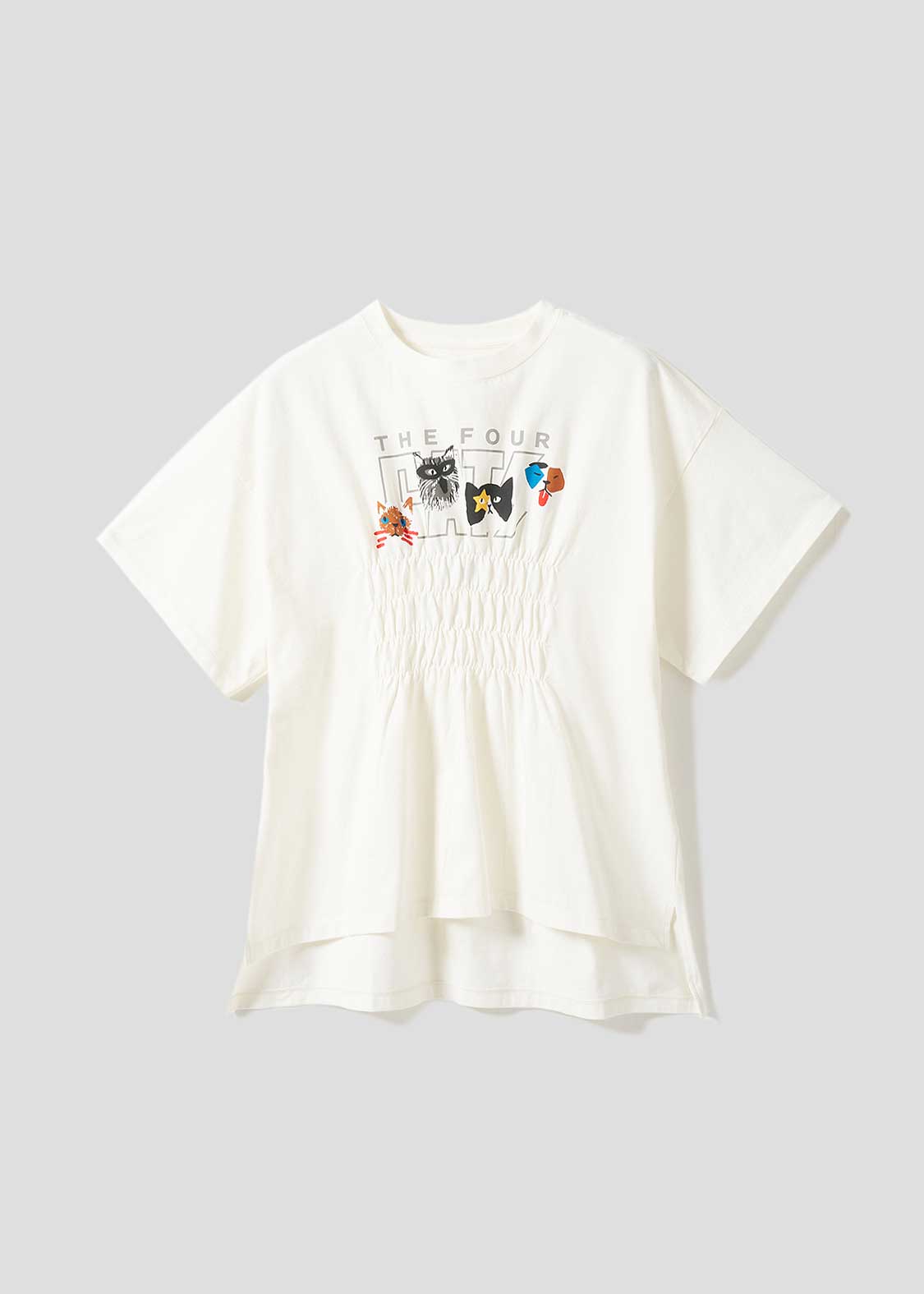 Shirring Short Sleeve Tee (THE FOUR CATS Face)