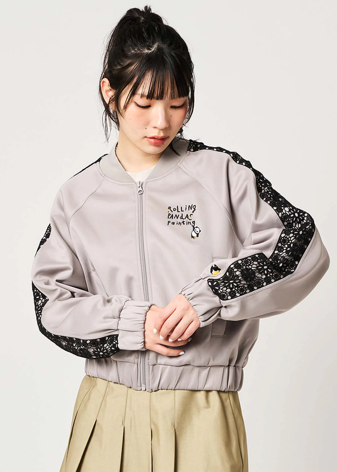Rolling Pandas Painting | Lace Short Blouson - Image 6