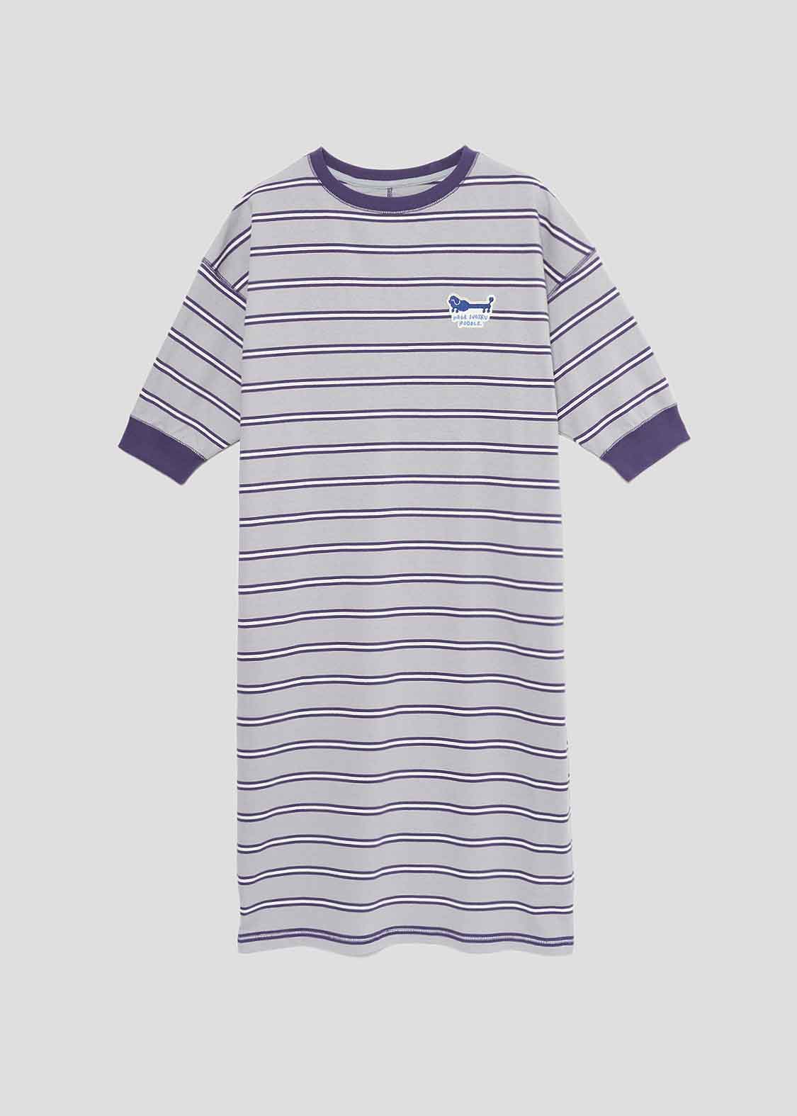 Border Short Sleeve One-Piece (Nagasugiru Trimming Poodle)