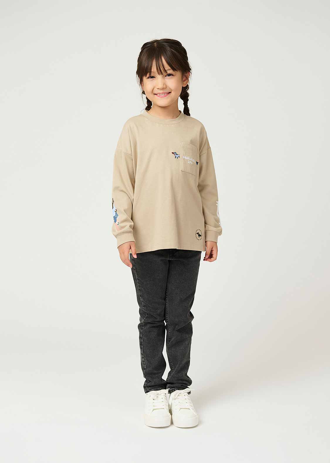 Rib Cuffs Big Long Sleeve Tee (Nagasugiru Inu) - Kids - Image 2