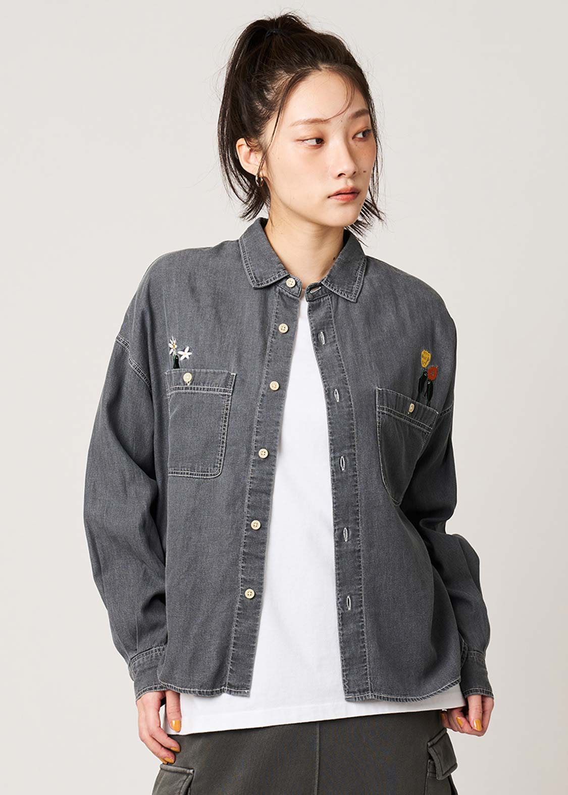Beautiful Shadow Bloom | Denim Back Button Shirt - Image 6