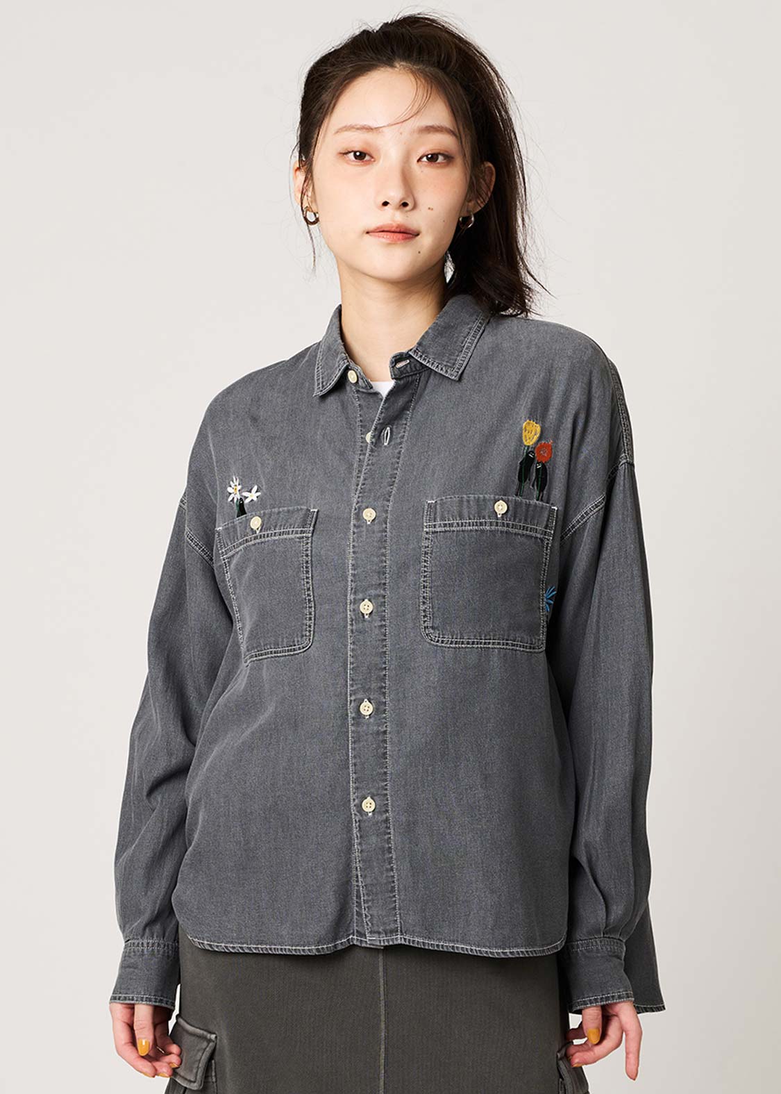 Beautiful Shadow Bloom | Denim Back Button Shirt - Image 9