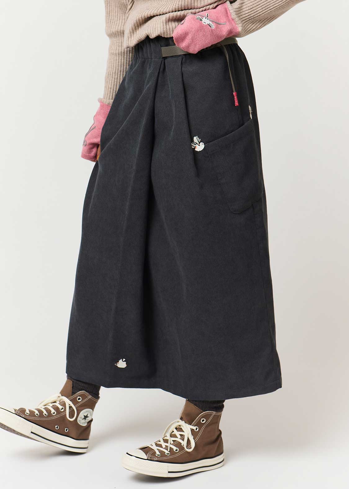 Long-Tailed Tit (Shimaenaga) | Corduroy Skirt - Image 6